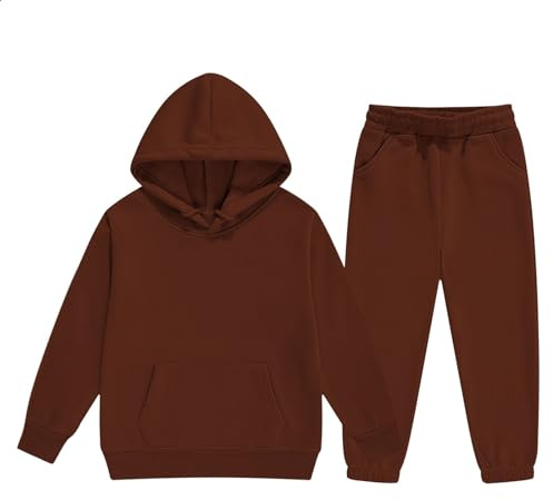 Ensemble de survêtement d'hiver en polaire pour garçons - Tenue d'automne et d'hiver - Sweat à capuche et pantalon de survêtement avec poches - Ensemble 2 pièces pour enfants et filles, café, 3-4 ans