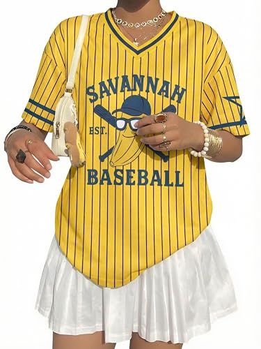 Baseball Jersey Shirts for Women - Baseball Savannah V Neck Clothes Tops | Funny Game Day Sport Fan Short Sleeve Shirt, Oversized Graphic Tess, Mesh, Breathable
