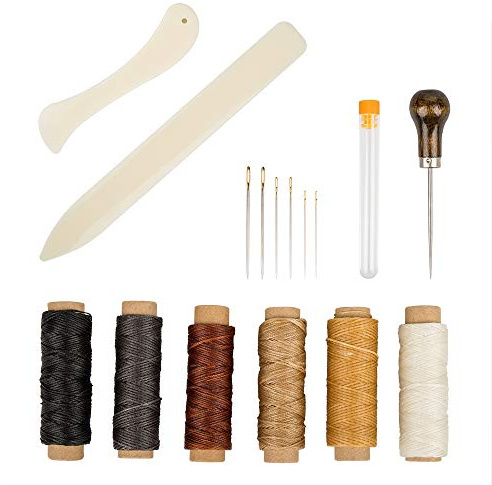 DaKuan - Juego de 16 herramientas de encuadernación, para encuadernar huesos, hilo de lino encerado, mango de madera, agujas de ojo grande para encuadernación, manualidades y suministros de costura