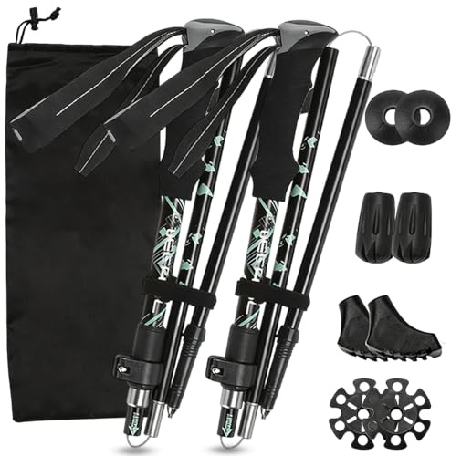 Walking Poles, 2 PCS Collapsible Hiking Poles, Foldable Trekking Poles110-125CM Adjustable,Telescopic, Ultralight Trekking Poles For Women Men Senior Backpacking, Hiking, Camping (Black)