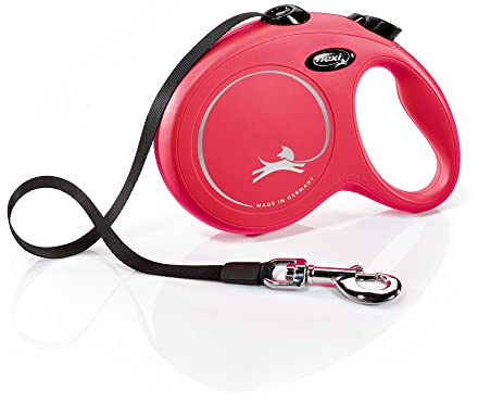 flexi® Classic L | Laisse rétractable à sangle de 5 m pour chiens jusqu'à 50 kg | Rouge | laisse à enrouleur pour chien | Poids : 350 g | Dimensions : 12,9 x 18,8 cm