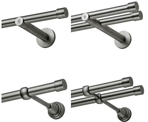 MDEKOR Gardinenstange 120 cm einläufig | Vorhangstange für die Wandmontage oder Deckenmontage Silber Grau aus Metall | Gardinenstangenset Ø 19mm