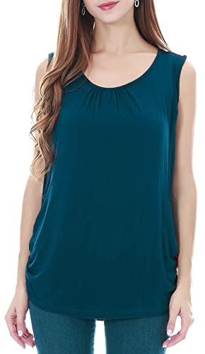 Smallshow Women's Maternity Nursing Tank Top Summer Sleeveless Breastfeeding Clothes,Teal,XXL