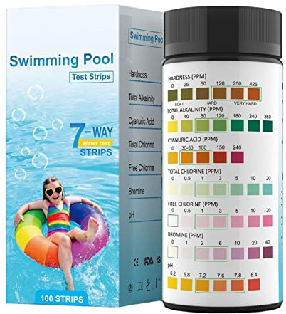Pool Test Strips - 7 i 1 snabba och exakta spa-teststickor för badtunnor - 50 Hushållens vattenkvalitetstestpapper PH-testare för akvarium Vatten Dricksvatten Fiskdammsakvarium Niktule