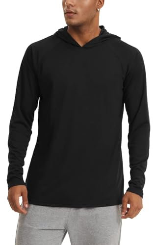 KEFITEVD UV Shirt Herren UPF 50+ Sonnenschutz Langarm Kapuzenshirt Sommer Pullover Funktionsshirt für Angeln Surfen Schwarz XL