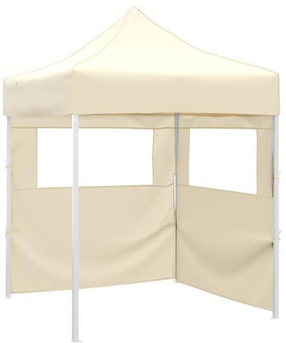 vidaXL Carpa Plegable Profesional con 2 Paredes Tienda Fiesta Tienda de Fiesta Festival Eventos Toldo Pabellón Cenador de Exterior Jardín Terraza Acero Crema 2x2m