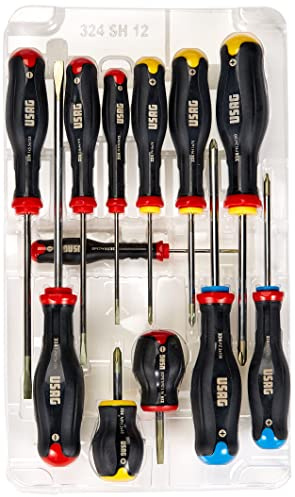 USAG U03240651 Serie 12 giraviti a Taglio e Croce, Nero