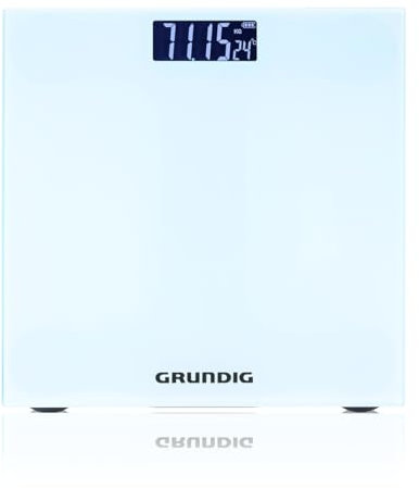 Grundig Personenwaage Digital - Waage Personen bis 180 kg - Wage für Körpergewichtsmessungen in kg/lb - Körperwaage bis 500 g genau - Digitalwaage mit Digitalanzeige - Weiß - Glas