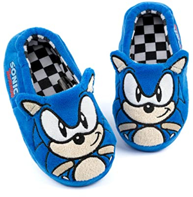 Sonic The Hedgehog Kids Slippers | Boys Girls Blue Plush House Shoes with 3D Ears & Embroidered Face | Character Bedroom Mules for Pyjamas, Loungewear, Sleep, Dressing Gown | SEGA Official Merchandise