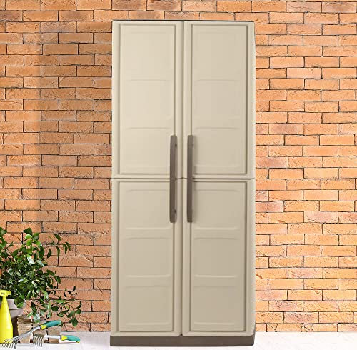 Dmora Armadio da Esterno Avelgem, Armadio Balcone Multiuso, Mobile Porta Scope 2 Ante, 100% Made in Italy, 70x47h178 cm, Beige e Marrone, Finitura Quadri