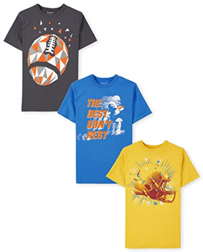 The Children's Place boys Short Sleeve Graphic T-shirt 3-pack T Shirt, Football/the Best Don't Rest/Football Helmet, Large US