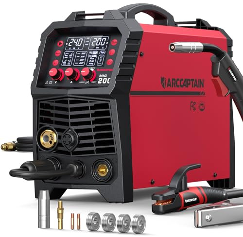 ARCCAPTAIN MIG Welder, 200Amp 6 in 1 Gas MIG/Gasless Flux Core MIG/Stick/Lift TIG/Spot welding/Spool Gun 110V/220V Aluminum Multi Process Welding Machine with LED Digital Display, Burn Back Adjustment