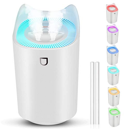 Humidificador de Silencioso para Bebes, 3L 24 Horas Difusor de Aromas Ultrasónico Auto-Apagado con Luz Colorida, 2 Boquillas y 3 Modos para Dormitorio Oficina y Coche