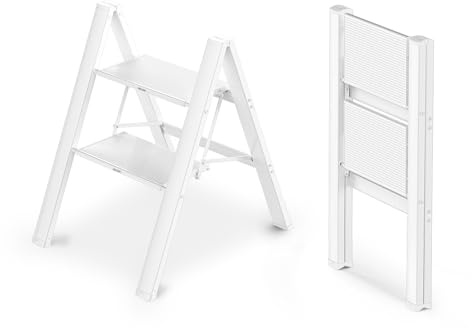 WOA WOA 2 Step Ladder, Foldable Step Stool, 200lbs Load, White
