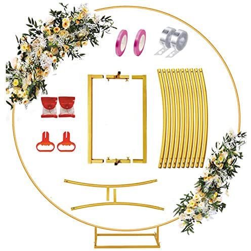 Traubogen, Hochzeitsbogen, Gold Traubogen Hochzeit, Hochzeitsbogen Rund 2m, Ballonbogen Gestell mit Fuß, Ballon Kreis Rahmen mit StäNder, Ballon Ring