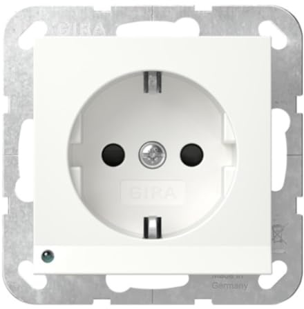 GIRA 417003 SCHUKO-Steckdose 16 A 250 V~ mit LED-Orientierungsleuchte und Shutter System 55, Reinweiß glänzend