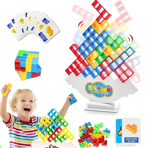 Winnsell Tetra Tower Balance Game,Tower Balance Building Toy Parent-Child Interactive Toy Balancing Stacking Toys Montessori Toy Gift for Kids Adults (48Pcs)