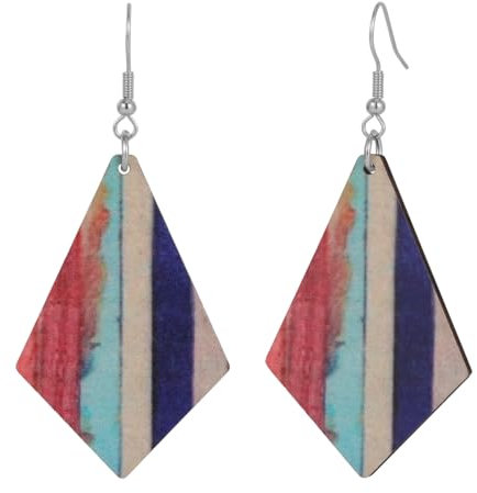 Emibele Vintage Holz-Ohrringe für Frauen, Mehrfarbige Geometrische Anhänger-Ohrringe für Frauen, Handgemachte Leichte Ohrringe aus Holz, Böhmischer Schmuck Geschenk für Frauen Mädchen