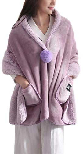 WUUISDNX Sängjacka med mjuk fleeceknapp med fickor Håll varm och bekväm över natten Ponchofilt för kvinnor Polyester, rosa