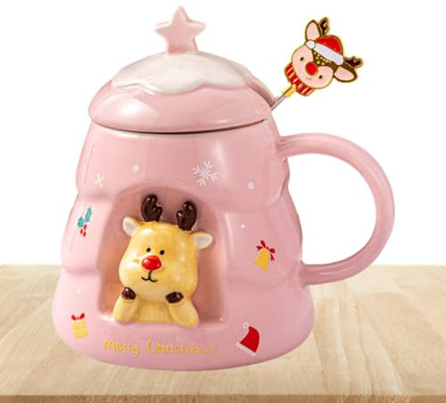 Weihnachtstasse, Weihnachtsbecher Porzellan, Weihnachtsmann Weihnachtsfigur, Niedliche Tassen Mit Deckel, Griff, Löffel, Kaffeetassen, Lustige Tasse, Valentinstagsgeschenke