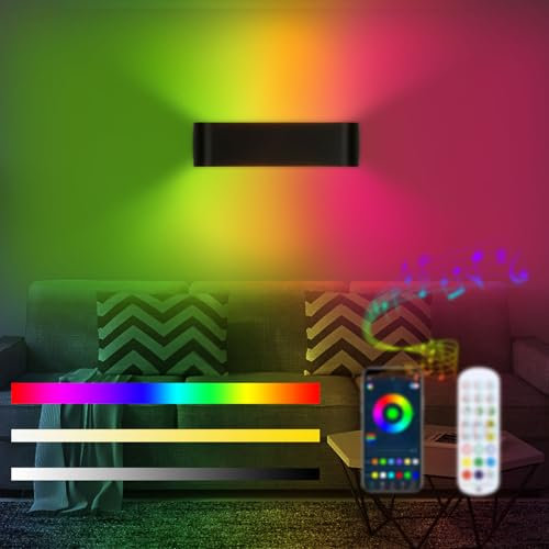 Lightess Smart RGB Applique Murale Intérieure LED Dimmable Multicolore Télécommande Lampe Murale Chambre Luminaire App Contrôle 213 Modes 16 Millions De Couleurs Synchronisation Musique Noire