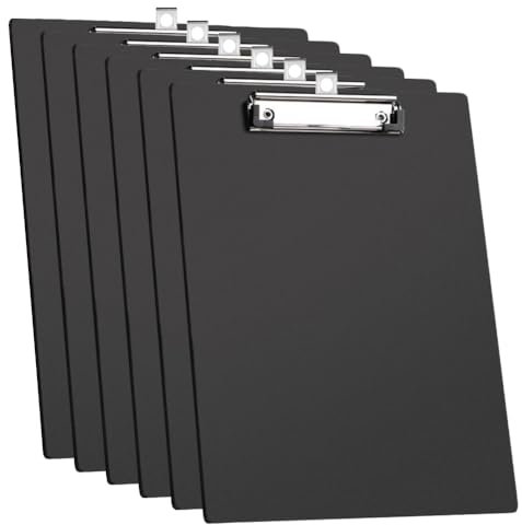 6 Pièces Porte Documents A4 Porte Bloc avec Pince Planchettes à Pince Porte Bloc Note Planche à Ecrire Clipboard Léger Planchette Plastique Noir 22,5 x 31,5 cm