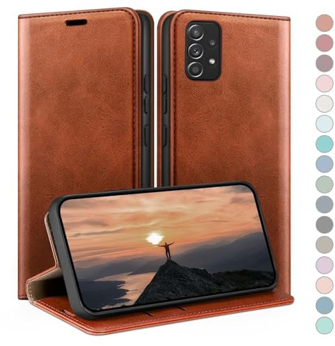 HUOUH für Samsung Galaxy A52/A52S Hülle mit RFID Schutzhülle aus Lederhülle Handyhülle,360 Grad Schutz Case,Kartenfach Leder ständer Handy hülle für Samsung A52 Klapphülle Wallet Cover Hellbraun
