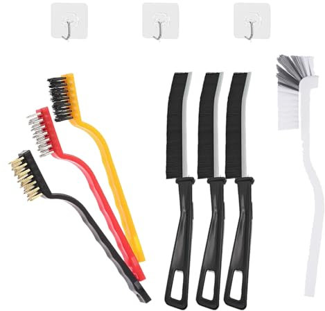 Furforstk Brosse Joint carrelage, Brosse a Joint carrelage, Brosse Joint Salle de Bain, Brosse Menage avec 3 pièces Brosse à Joint de carrelage et 3 brosses métalliques, 1 Tasse de Brosse