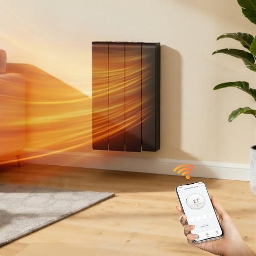 BTGGG 700W Electric Radiator Wall Mounted Electric Heater Energy Efficient Ceramic Heater with WIFI & 7 Days/24H Timer and Thermostat,LCD Touch Screen,4 Smart Modes,Window Opening Detection,Black