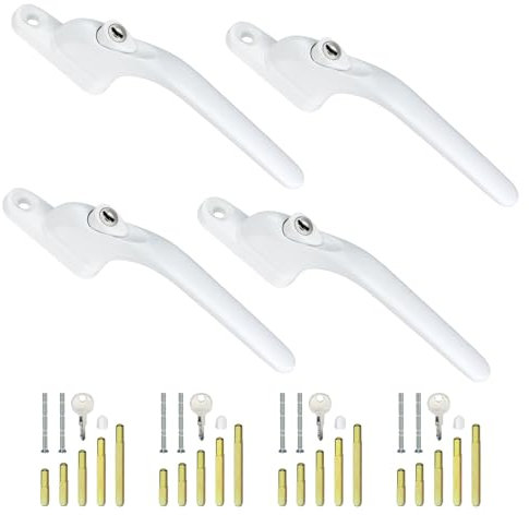 4Pcs Window Handles for UPVC Windows with 20Pcs Multi-Spindle and Keys, Universal Window Lock Replacement Window Handle, Lockable White Window Handle, 10/15/30/43/55 mm Spindle