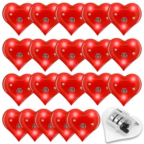 20PCS Broches en Coeur, Broches à LED en forme de cœur Rouge, Broche coeur rouge, avec LED, Épinglette Coeur Rouge, pour Saint-Valentin, Noël, anniversaire, mariage, Nouvel An, fête, cadeau de fête