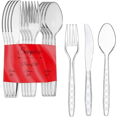 Seraphize Plastic Cutlery Set Pack of 240 (80 Spoons, 80 Fork & 80 Knives) Strong, Durable & Lightweight | Heavy Duty Reusable Cutlery Set | Dining Utensils for Events & for Everyday Personal Use