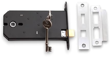 Infinity Decor Heavy Duty 150mm 3 Lever Iron Horizontal Mortice Sash Lock with Key Latch Lock Set Shed Gate Door Replaces Union 2077  (Polished Chrome)