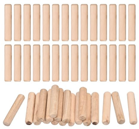 QUARKZMAN 60 Pcs Clavijas De Madera 12x60mm(0.47x2.36) Extremos Biselados Y Estriados Clavijas De Madera Dura Seca Para Muebles Y Estanterías De Carpintería