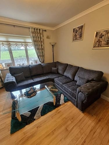 Verona Chesterfield Corner Sofa Range | 2c2 3c2 2c1 and fabrics available | Corner Sofa Living Room UK Upholstered | (5 Seater, 2c2 Corner, Charcoal)