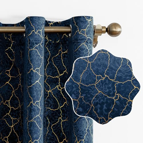 Ystyle Rideau Occultant Velours Lot De 2, 117x137cm, Rideaux Salon Rideau Thermique Isolant Anti Chaud Intérieurs, Rideau Phonique Anti Bruit, Moderne Chambre Maison Dressing, Marine