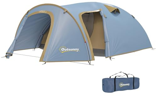 Outsunny Tienda de campaña para 4 personas, impermeable, con 2 puertas, ganchos para el suelo, bolsa de embalaje, tienda familiar con columna de agua de 2000 mm, para camping, viajes, trekking y