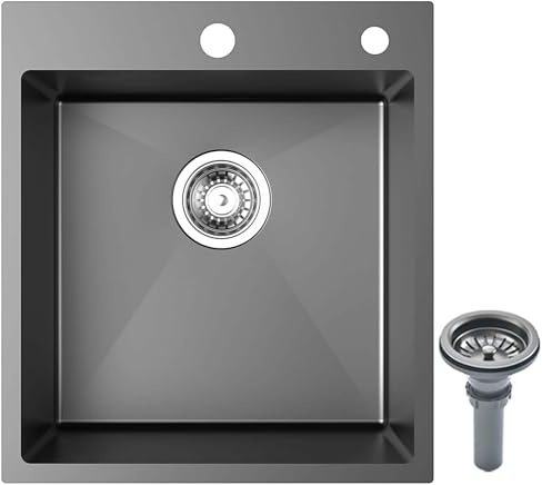 Coubird Fregadero de cocina de acero inoxidable negro con montaje bajo encimera, fregadero de cocina pequeño con accesorios de escurridor, adecuado para cocinas, cámper, bares y cuartos de servicio