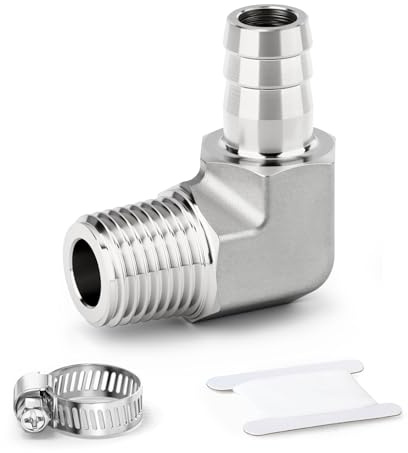 ERGAOBOY 1 pieza de acero inoxidable 304acoplamiento en codo de 90 grados con espiga para manguera1/4 BSP macho x 8 mm con espigaconector en forma de L para combustible/aire/líquido/gas