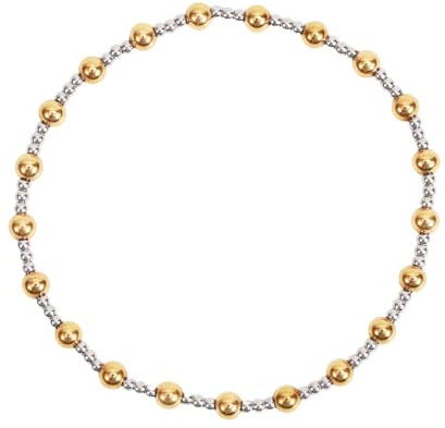 Mikovivi Mixed Metal Bracelet for Women, 6.3in Gold Bead Bracelet Stainless Steel Elastic Stretchy Mixed Color Bangle Waterproof Gold And Silver Two Tone Adjustable Hand Jewelry Accessories