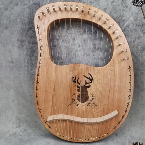 Harpa， Lättlärda lapharp-set med lådtyp, klassisk 19 stålsträngar, miniharpa, mahogny, snidade skalor(Deer B)