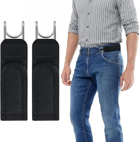 XYGK Cinturones elásticos invisibles sin hebilla, 2 Negro, talla única | Cinturón elástico de gancho metálico, cinturón de cintura ajustable e invisible sin hebilla para hombres y mujeres