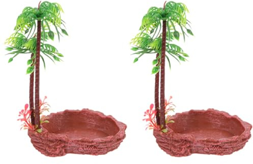 Veemoon Cuenco para Reptiles de Resina Decorativo y Resistente al Desgaste, Tamaño Medio, Plato de Agua y Comida para Terrario, Adecuado para Tortugas, Lagartos y Serpientes Pequeñas