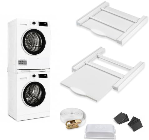 ROLLER Kappatos mellanram, tvättmaskinslöpare med förvaringslåda, 60 x 60 – 250 kg aluminiumanslutningsram – stapelram med hylla – tillverkad i EU – vit