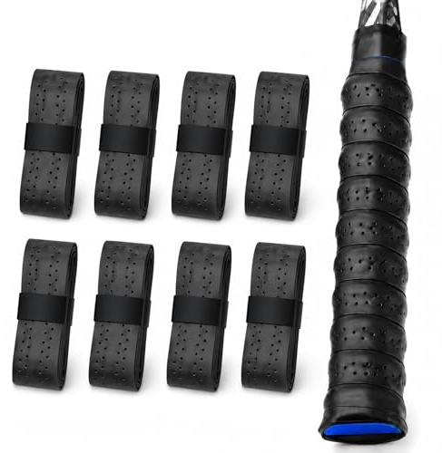 QLK Grip Raquette 8 Pièce, Ruban de Grip Antidérapant et Absorbant pour Tennis, Badminton et Squash, Surgrip de Remplacement pour Raquettes