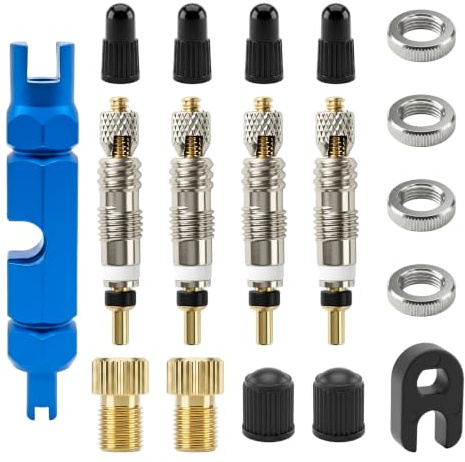 JoyEcho Kit de 18 Pièces pour Obus Valve Presta, Valves Tubeless VTT, Inclut Noyaux de Valve Presta, Outil Démonte Obus et Adaptateurs de Pompe à Vélo - Solution Universelle pour Réparation de Pneus