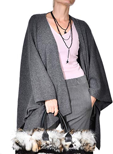 Cashmere Zone - La Mantella Stola Scialle Coprispalle Realizzata artigianalmente in 100% Puro Cashmere, è Prodotta con i Migliori Filati Italiani selezionati accuratamente (Grigio Scuro)