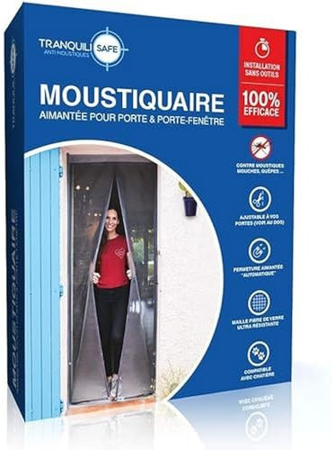 Moustiquaire ajustable aimantée TRANQUILISAFE pour portes et portes fenêtres – moustiquaire magnétique – moustiquaire porte fenêtre automatique – compatible chatière (L 100/116 - H 207/215)