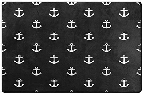 Mnsruu Teppich mit Anker-Motiv, rutschfest, für Wohnzimmer, Schlafzimmer, 50 x 80 cm, Schwarz / Weiß