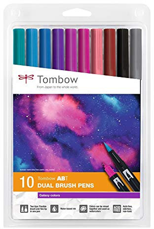 Tombow ABT Dual Brush Pen, 10er-Set Galaxy Colors, Stift mit zwei Spitzen, perfekt fürs Hand Lettering und Bullet Journal, wasservermalbar [ABT-10C-3]